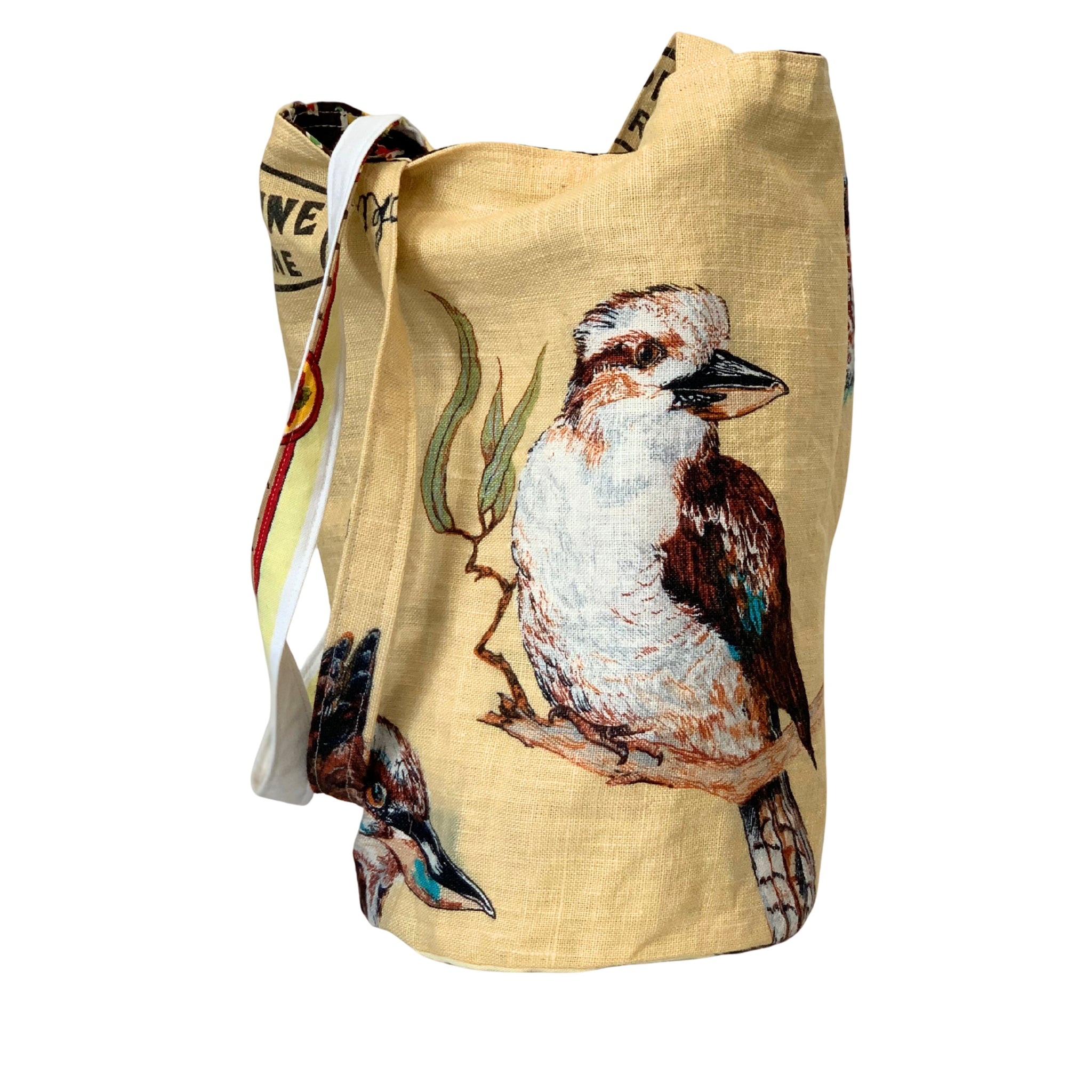 Upcycled Vintage Linen Tote Bag – Kookaburra Edition