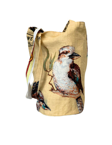 Upcycled Vintage Linen Tote Bag – Kookaburra Edition