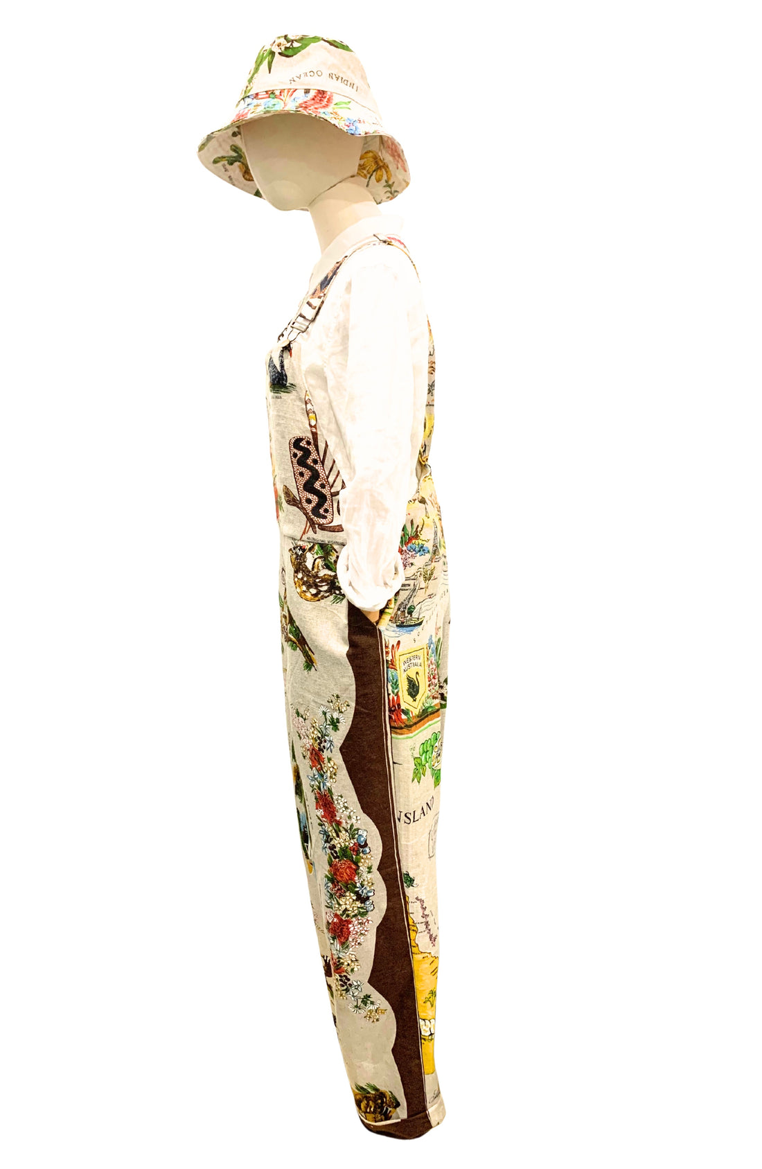 Lola Overalls – Upcycled 100% Linen Vintage Tablecloth Edition