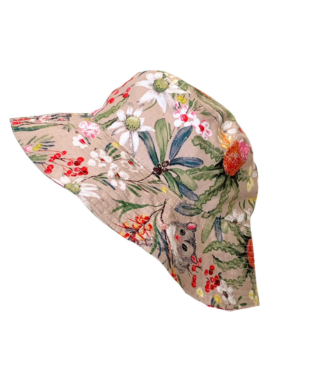 Tain Bucket Hat Reversible — Possums & Wildflowers, New Holland Honey Eater