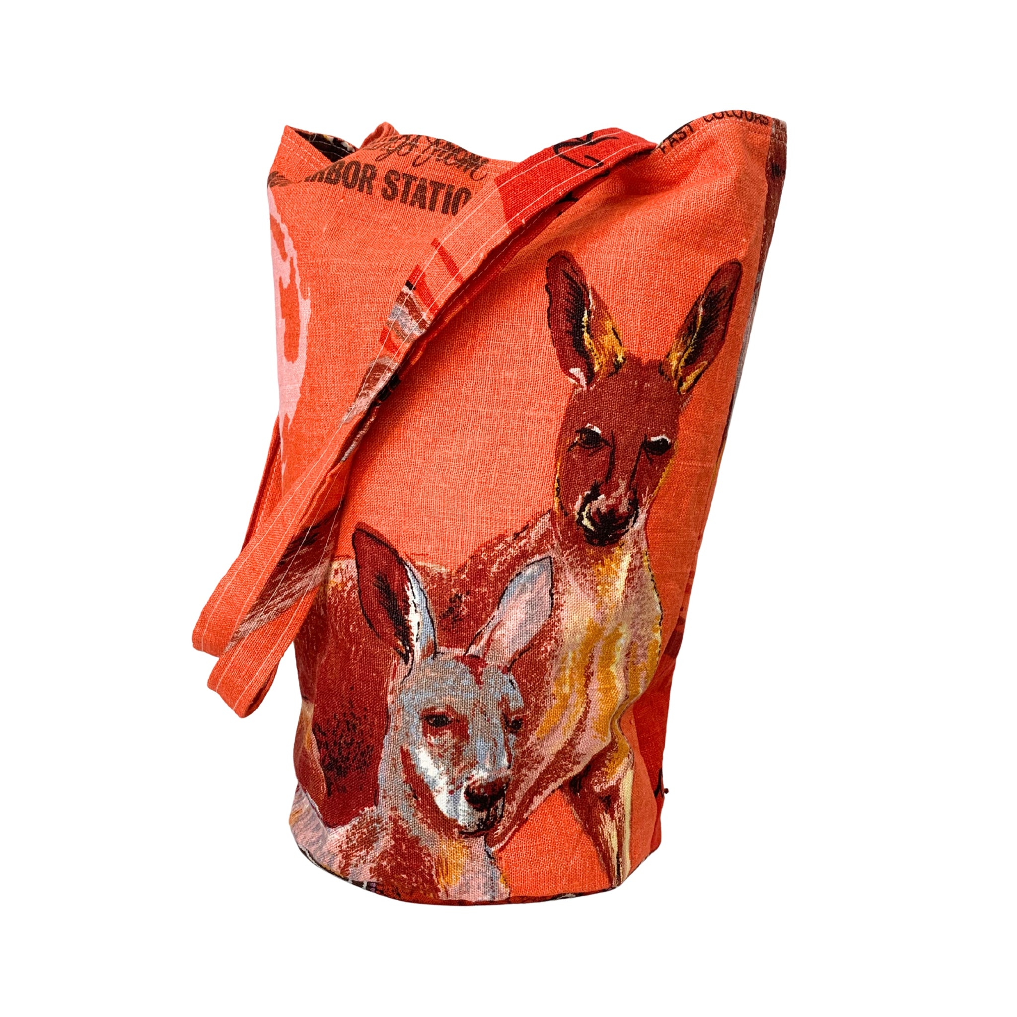 Upcycled Vintage Linen Tote Bag – Kangaroo Edition