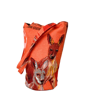 Upcycled Vintage Linen Tote Bag – Kangaroo Edition